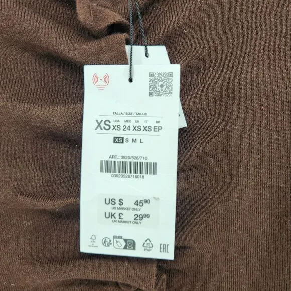 Zara Women's XS Brown Long Sleeve Ribbed Front Cardigan Top NWT - Picture 3 of 7